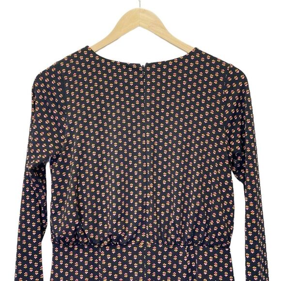 NWT LOFT Dress Size 0 Petite Bloom Floral Keyhole Flounce Long Sleeve Black Pink - Picture 7 of 13